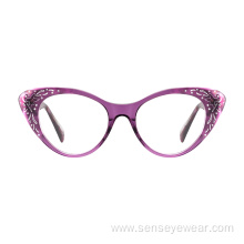 Fashion Women Rhinestone Acetate Optical Frame Glasses